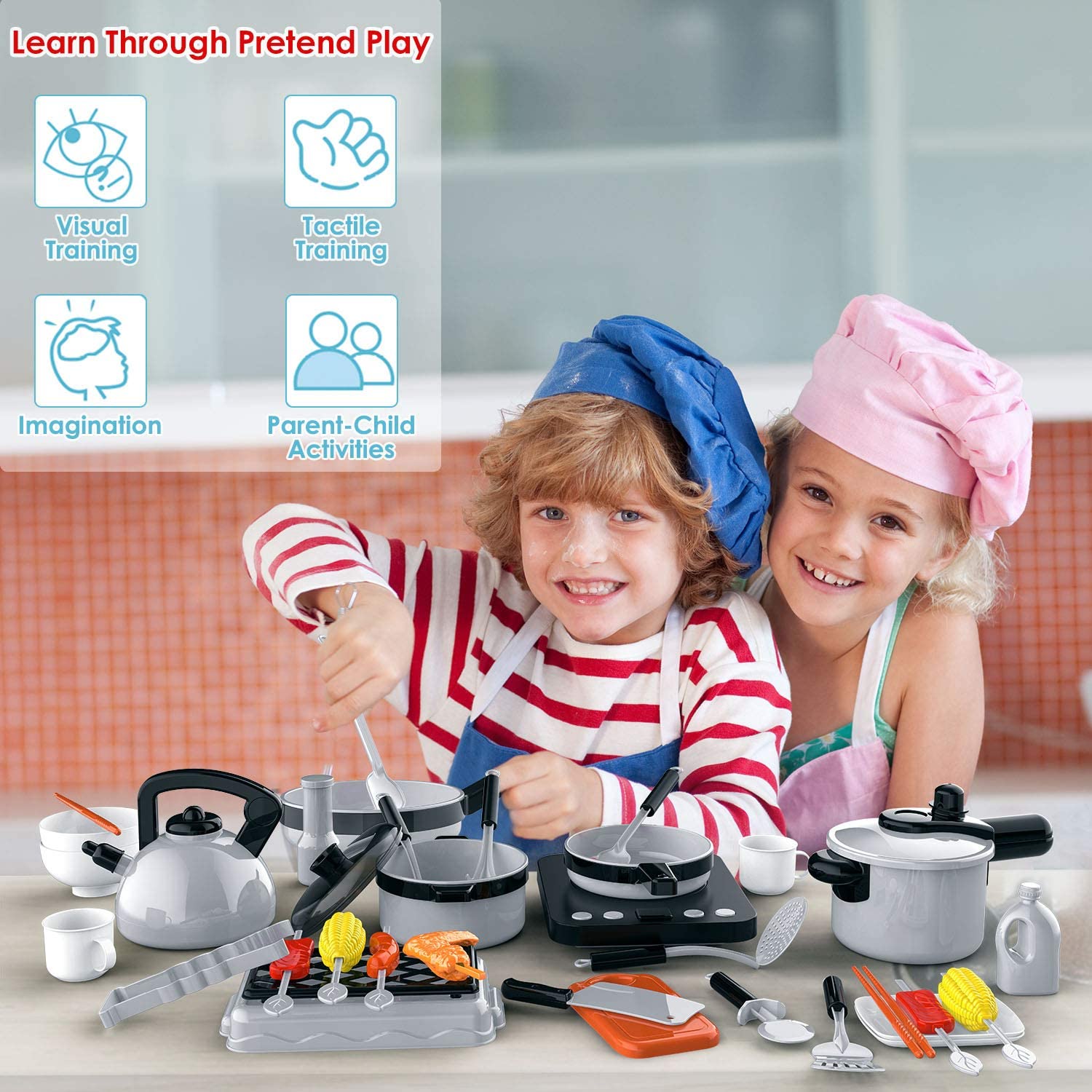 Funyole Kitchen Pretend Play Toys for Kids, Play Cooking Set Including